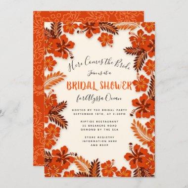 Orange Hibiscus Custom Bridal Shower Invitations