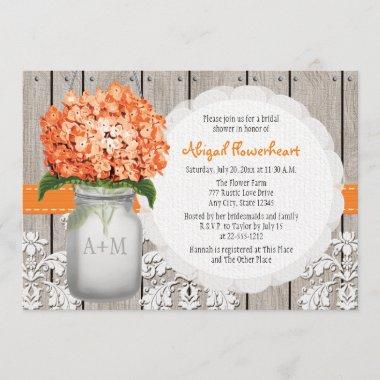 Orange Hydrangea Mason Jar Bridal Shower Invitations