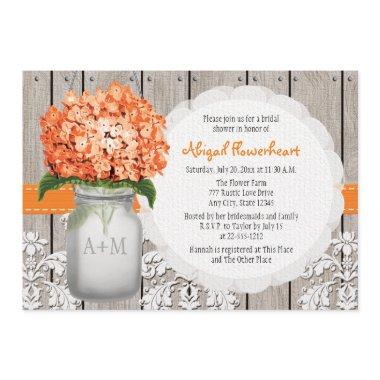 Orange Hydrangea Mason Jar Bridal Shower Invitations