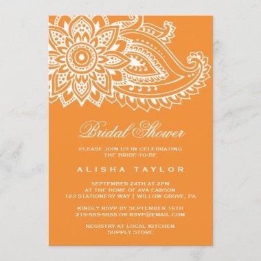 Orange Indian Paisley Bridal Shower Invitations