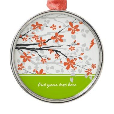 Orange lime green magnolia flowers ornament