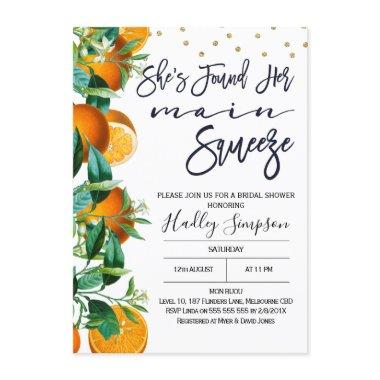 Orange Main Squeeze Bridal Shower Invitations