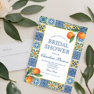 Orange MediterraneanBlue tile Bridal Shower Invitations