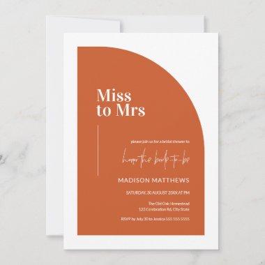 Orange Minimal Half Arch Miss to Mrs Bridal Shower Invitations