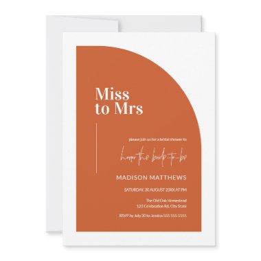 Orange Minimal Half Arch Miss to Mrs Bridal Shower Invitations