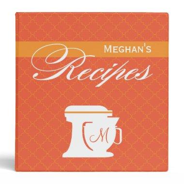 Orange Monogram Recipe Book Binder