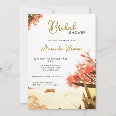Orange Oleander Flowers Beach Bridal Shower Invitations