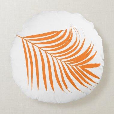 Orange Palm Tree Leaf Coastal Beach Tropical Art Round Pillow