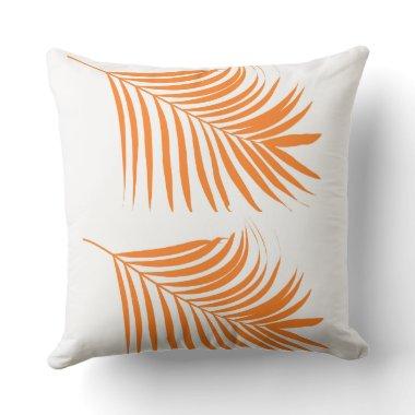 Orange Palm Tree Leaves Tropical Coastal Beach Art Throw Pillow