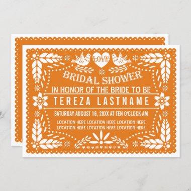 Orange papel picado birds wedding bridal shower Invitations