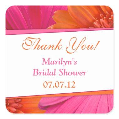 Orange Pink Gerbera Daisy  Thank You Square Sticker