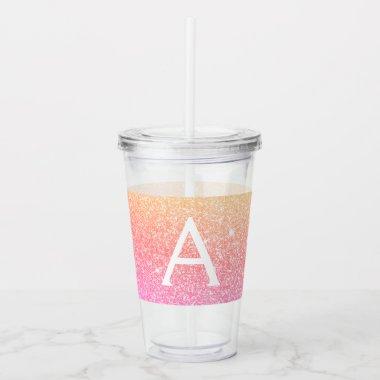 Orange Pink Glitter & Sparkle Monogram Birthday Acrylic Tumbler