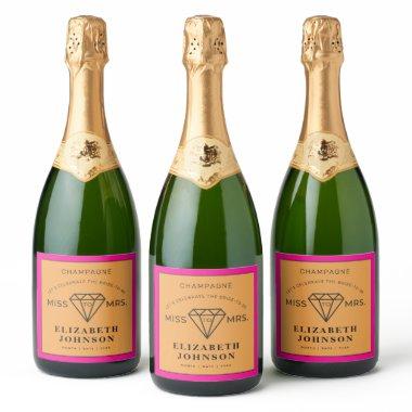 Orange Pink Miss to Mrs  Sparkling Wine Label