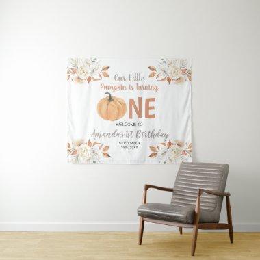 Orange Pumpkin 1st Birthday Rustic Floral Welcome Tapestry