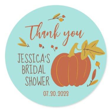 Orange Pumpkin Fall Leaf Autumn Bridal Shower Classic Round Sticker