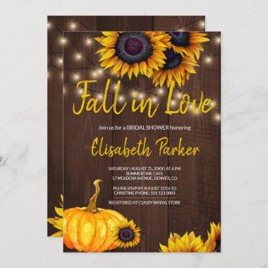 Orange Pumpkin Sunflowers Barn Wood Bridal Shower Invitations