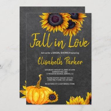 Orange Pumpkin Sunflowers Chalkboard Bridal Shower Invitations