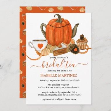 Orange Pumpkin Teapot Fall Bridal Tea Invitations