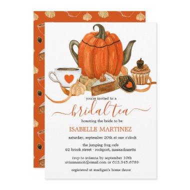 Orange Pumpkin Teapot Fall Bridal Tea Invitations