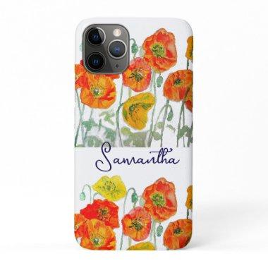 Orange Red Poppy Flower Pattern Girls iPhone 11 Pro Case