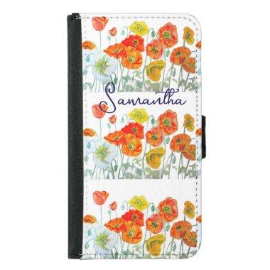 Orange Red Poppy Flower Pattern Thank You Samsung Galaxy S5 Wallet Case