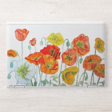 Orange Red Poppy Flower Pattern Watercolor HP Laptop Skin