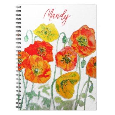 Orange Red Poppy Flower Pattern Watercolor Notebook