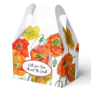 Orange Red Poppy Flower Pattern Watercolor Wedding Favor Boxes