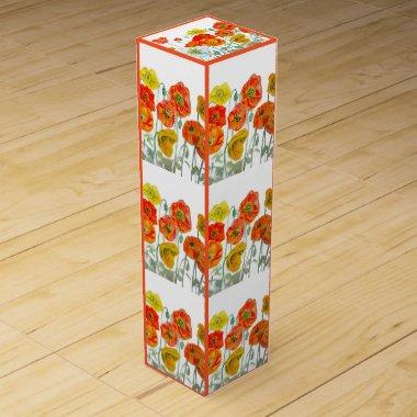 Orange Red Poppy Flower Pattern Watercolor Wine Box