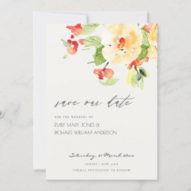 ORANGE RED ROSE WATERCOLOR FLORAL SAVE THE DATE