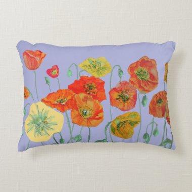 Orange Red Shabby Poppy Poppies Lavender Purple Accent Pillow