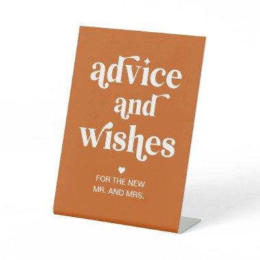 Orange Retro Boho Wedding Advice & Wishes Pedestal Sign