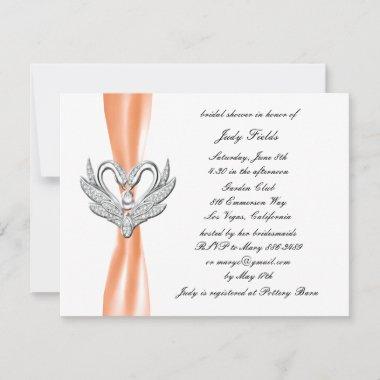 Orange Ribbon Silver Swan Bridal Shower Invitations