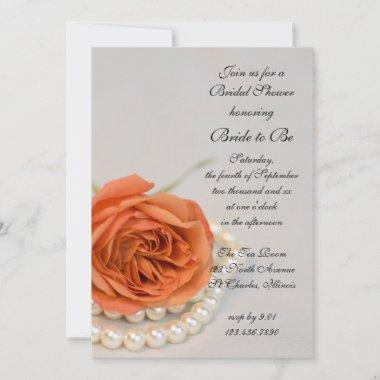 Orange Rose and White Pearls Bridal Shower Invitations