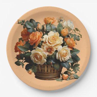 Orange Rose Basket Paper Plates