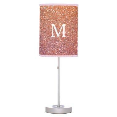 Orange Rose Gold Pink Glitter Ombre Name Monograms Table Lamp