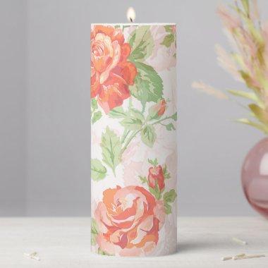 Orange rose print pillar candle