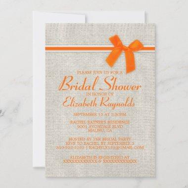 Orange Rustic Burlap Bridal Shower Invitations