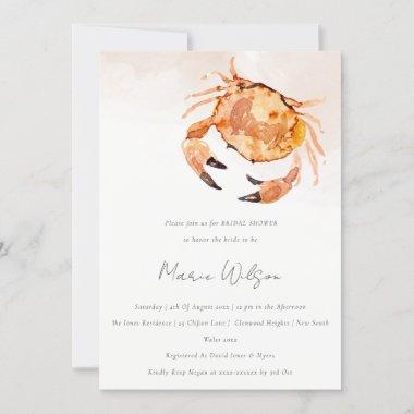 Orange Sand Coastal Crab Nautical Bridal Shower Invitations
