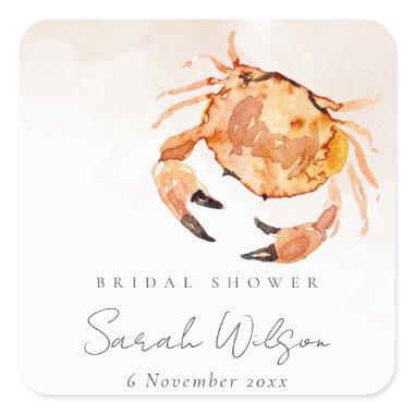 Orange Sand Coastal Crab Nautical  Square Sticker