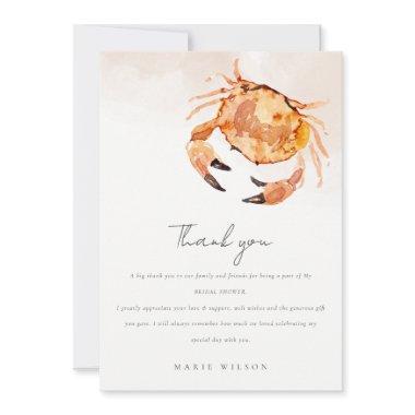 Orange Sand Coastal Crab Nautical Bridal Shower Thank You Invitations