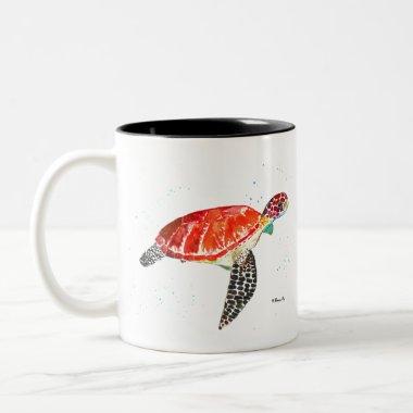 Orange sea turtle watercolor coastal tropical Two-Tone coffee mug