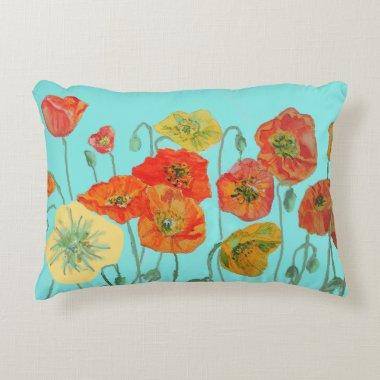 Orange Shabby Poppy Decor Cushion Aqua