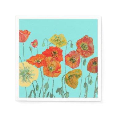 Orange Shabby Poppy Decor Serviette Napkins Aqua.