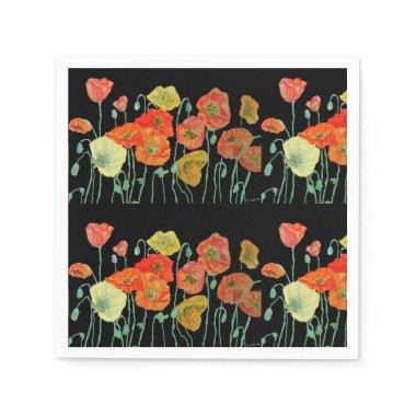 Orange Shabby Poppy Decor Serviette Napkins Black