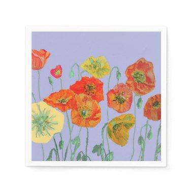 Orange Shabby Poppy Lavender Purple Serviettes Napkins