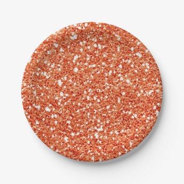 Orange Sparkle Glitter Glam Custom Party Paper Plates