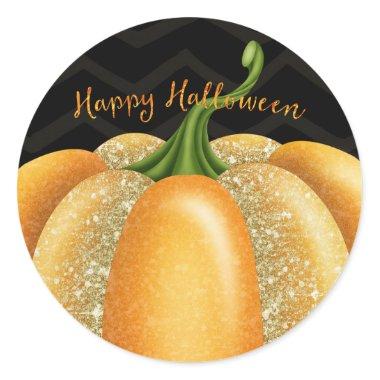 Orange Sparkle Pumpkin Halloween Birthday Party Classic Round Sticker