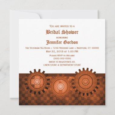 Orange Steampunk Gears Bridal Shower Invite
