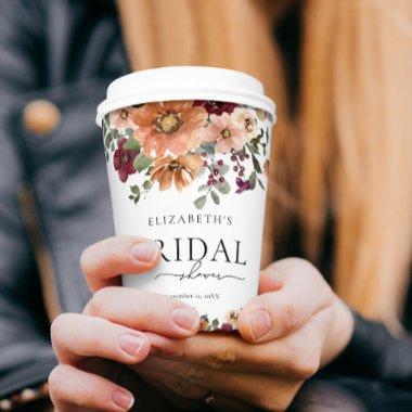 Orange Terracotta Burgundy Floral  Paper Cups